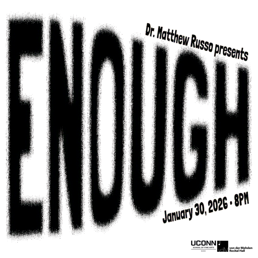 The word Enough is written large distorted and hazy. The words Dr. Matthew Russo presents is above the word. Below the word is January 230, 2026 8 8PM